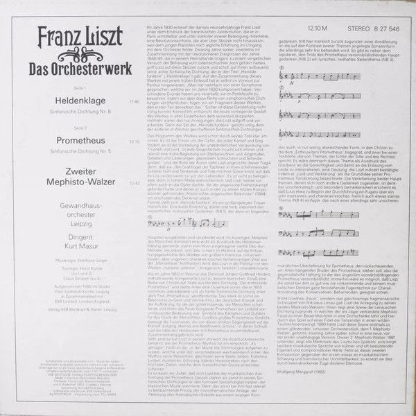 Eterna 8 27 546 - Franz Liszt, Gewandhausorchester Leipzig, Kurt - Image 2