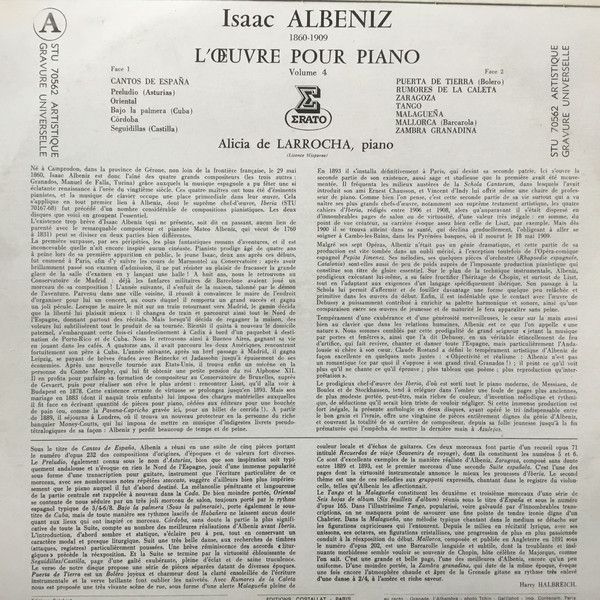 Erato STU 70562 - Isaac Albéniz, Alicia De Larrocha - L'Œuvre Po - Image 2