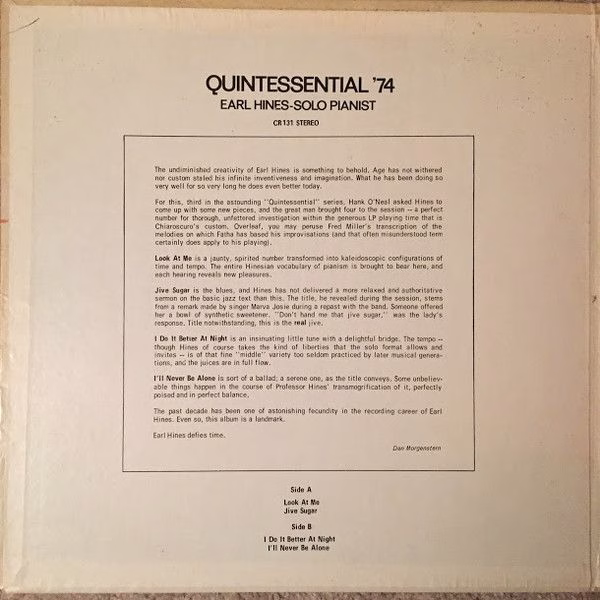 Chiaroscuro Records CR 131 - Earl Hines - Quintessential '74 - Image 2