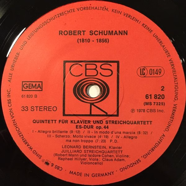 CBS 61 820 - Robert Schumann, Glenn Gould, Leonard Bernstein, Ju - Image 4