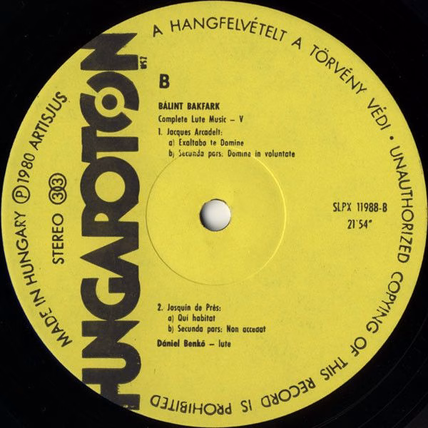 Hungaroton SLPX 11988 - Valentin Bakfark, Dániel Benkő - Complet - Image 4