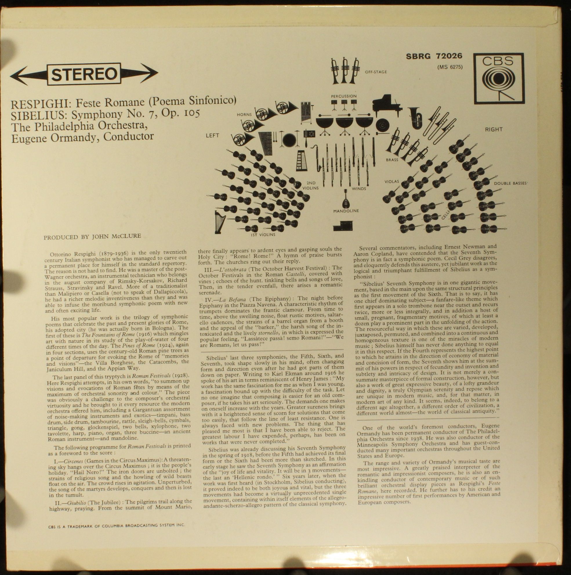 CBS SBRG 72026 - Ottorino Respighi, Jean Sibelius, The Philadelp - Image 2