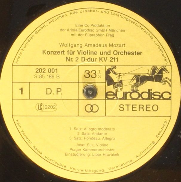 Eurodisc 202 001-250 - Wolfgang Amadeus Mozart, Josef Suk - Die - Image 3