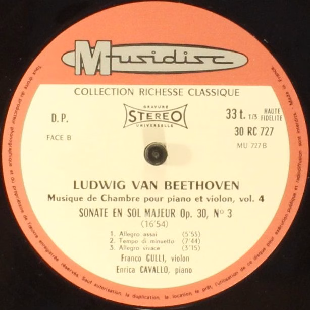 Musidisc 30 RC 727 - Ludwig van Beethoven, Franco Gulli, Enrica - Image 3
