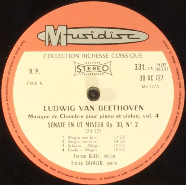 Musidisc 30 RC 727 - Ludwig van Beethoven, Franco Gulli, Enrica - Image 4