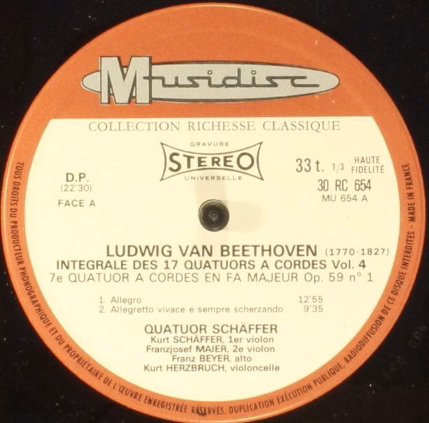 Musidisc 30 RC 654 - Ludwig van Beethoven, Quatuor Schäffer - In - Image 3