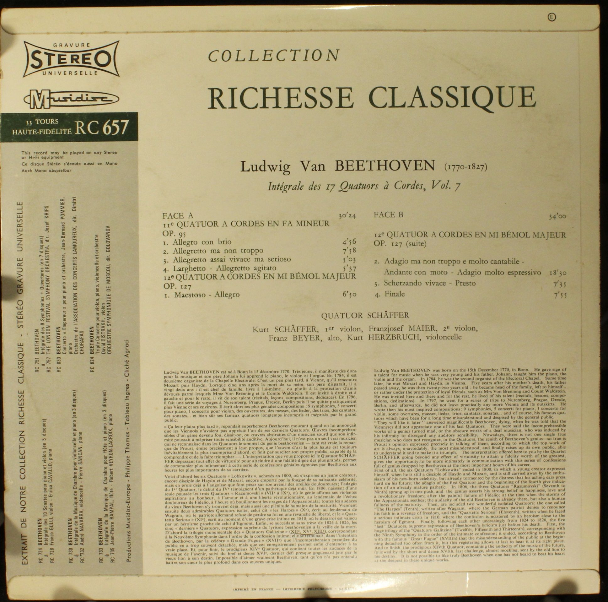 Musidisc 30 RC 657 - Ludwig van Beethoven, Quatuor Schäffer - In - Image 2