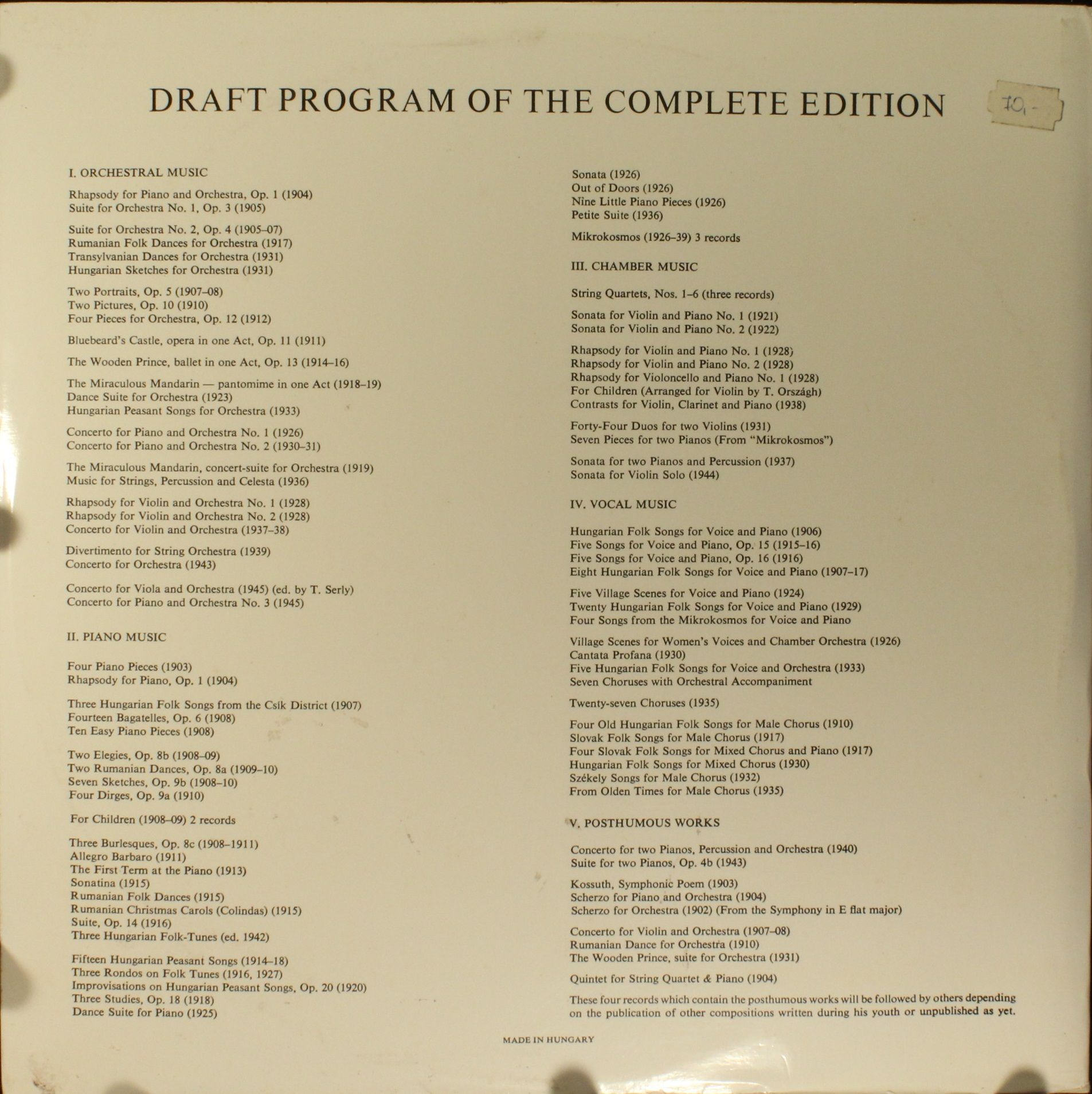 Hungaroton LPX 11486 - Béla Bartók, Katalin Kasza, Melis György, - Image 3