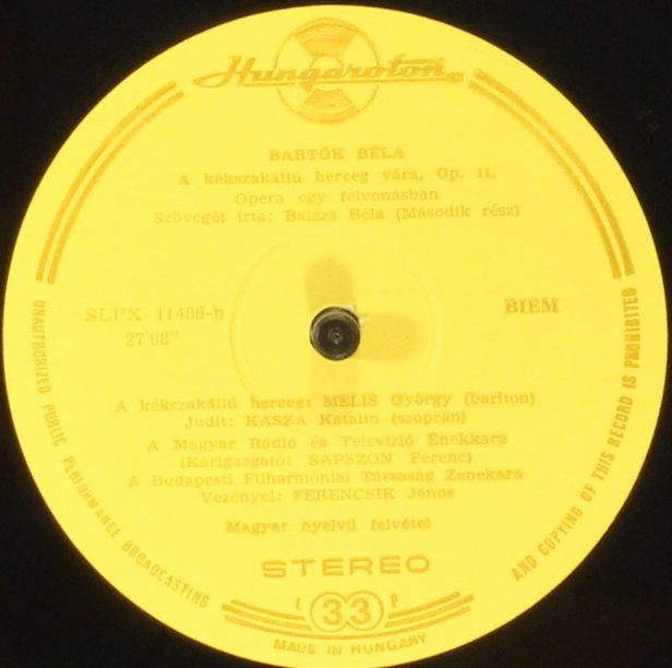 Hungaroton LPX 11486 - Béla Bartók, Katalin Kasza, Melis György, - Image 5