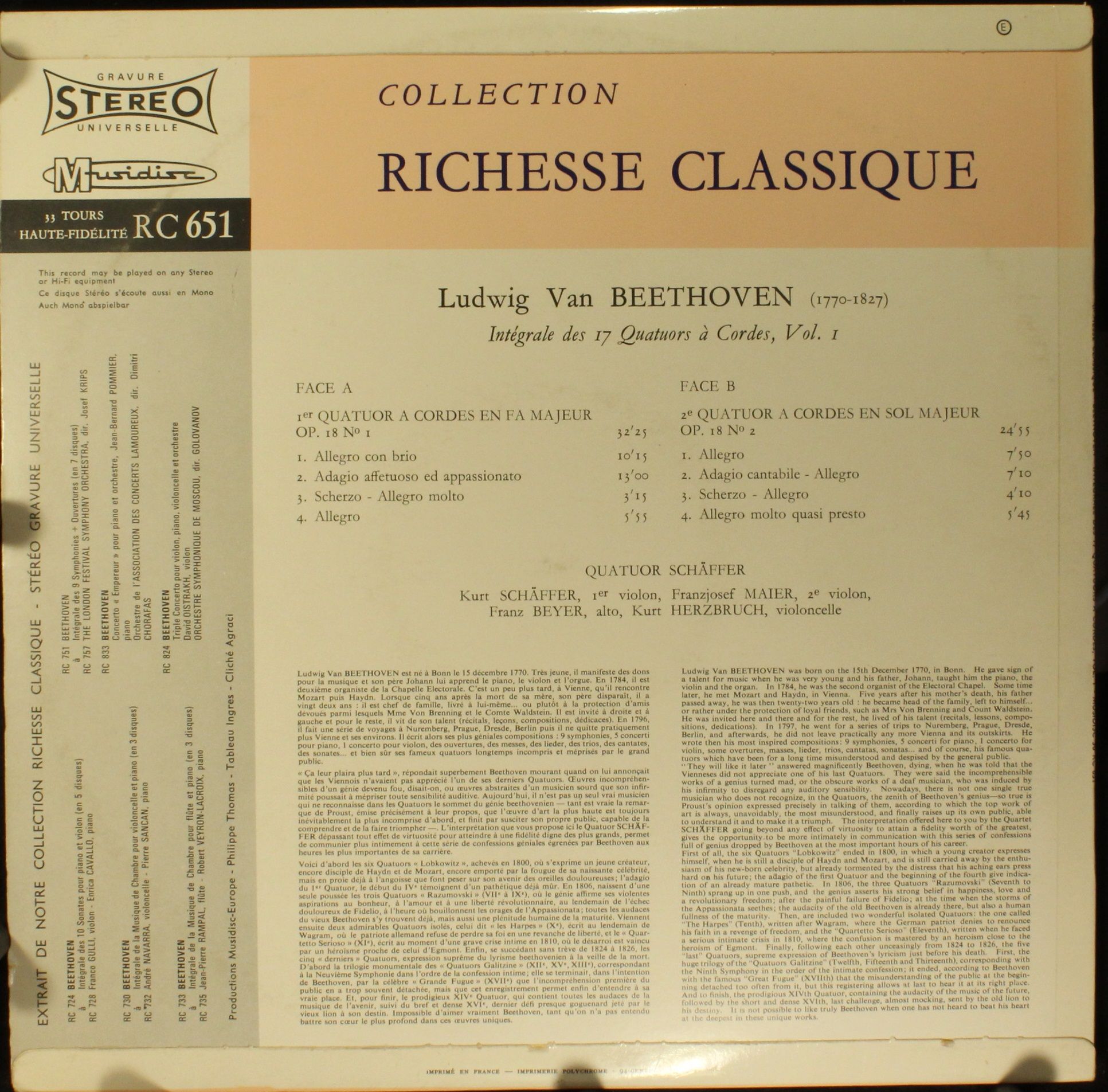Musidisc 30 RC 651 - Ludwig van Beethoven, Quatuor Schäffer - In - Image 2