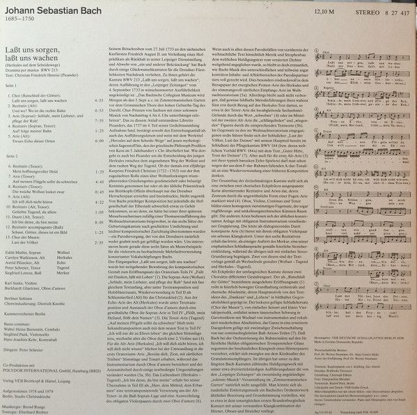 Eterna 8 27 417 - Johann Sebastian Bach, Edith Mathis, Carolyn W - Image 2