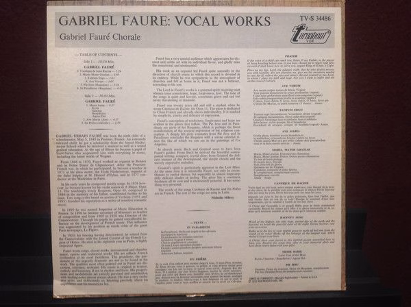 Turnabout TV-S 34486 - Chorale Gabriel Fauré - Gabriel Faure Voc - Image 3