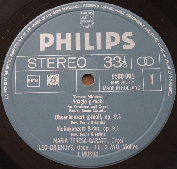 Philips 6580 001 - Tomaso Albinoni, I Musici - Adagio G-Moll / C - Image 3