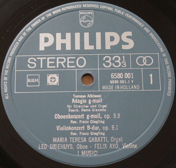 Philips 6580 001 - Tomaso Albinoni, I Musici - Adagio G-Moll / C - Image 3