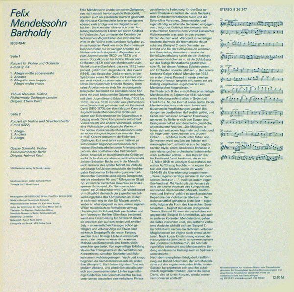 Eterna 8 26 347 - Felix Mendelssohn-Bartholdy, Yehudi Menuhin, P - Image 2