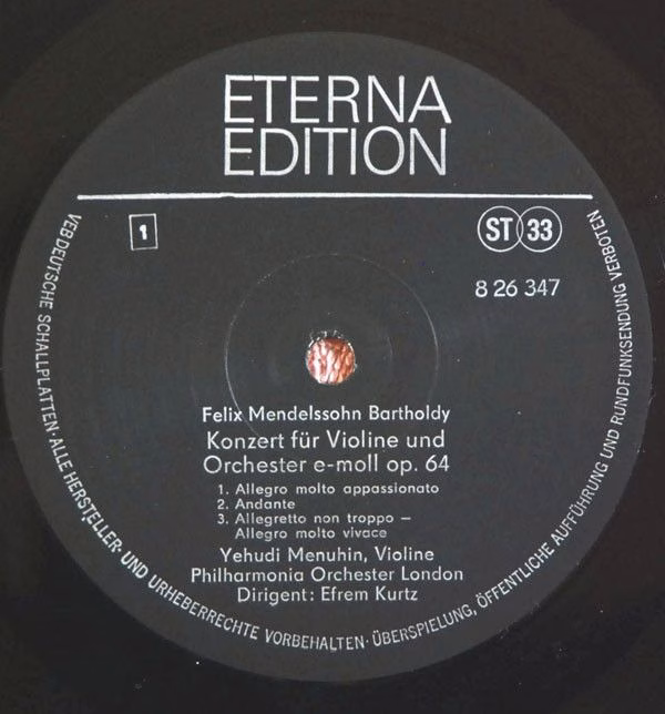 Eterna 8 26 347 - Felix Mendelssohn-Bartholdy, Yehudi Menuhin, P - Image 3