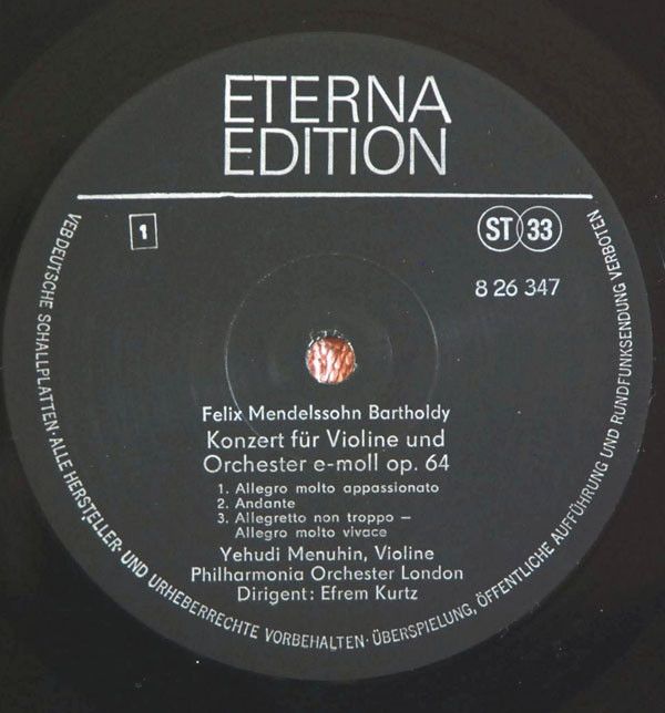Eterna 8 26 347 - Felix Mendelssohn-Bartholdy, Yehudi Menuhin, P - Image 3