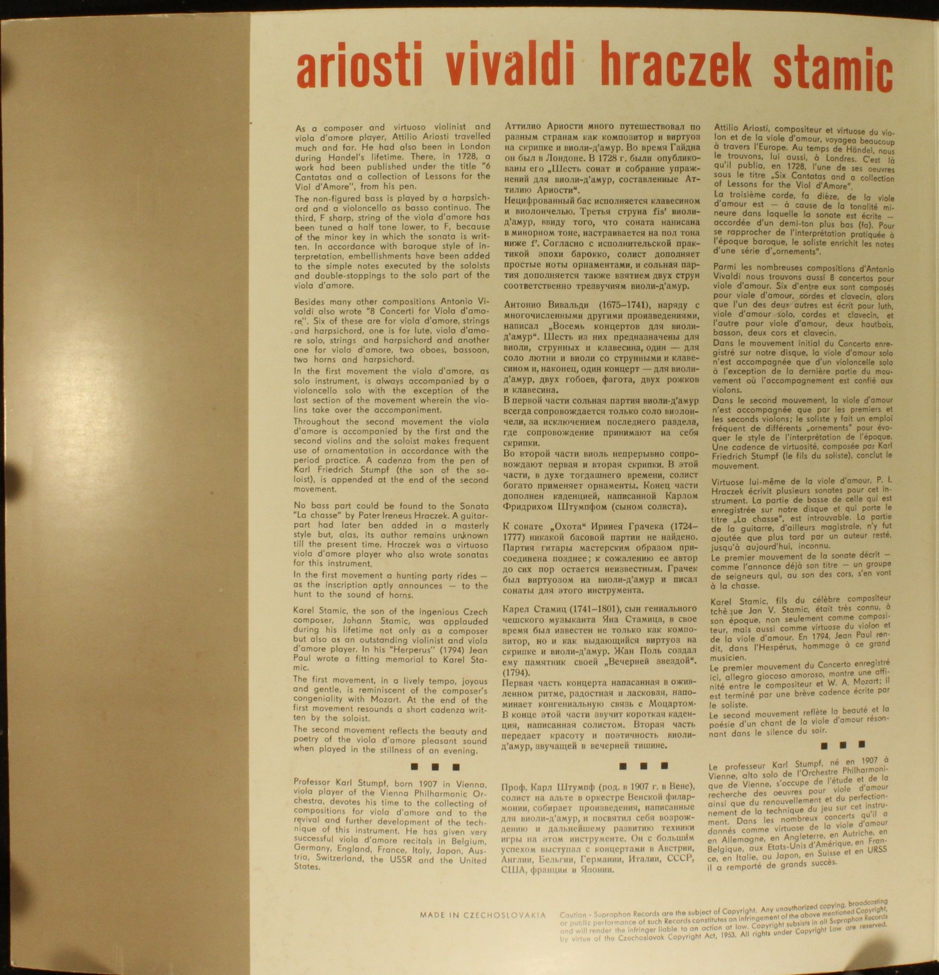 Supraphon SUA 10568 - Attilio Ariosti, Antonio Vivaldi, Pater An - Image 4