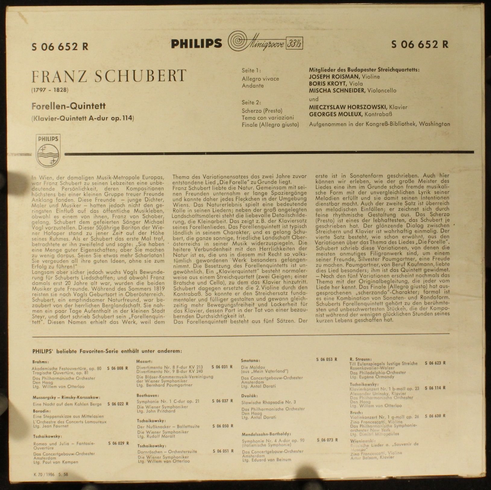 Philips S 06 652 R - Franz Schubert, Budapest String Quartet - F - Image 2