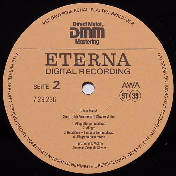 Eterna 7 29 236 - César Franck, Johannes Brahms, Heinz Schunk, A - Image 4