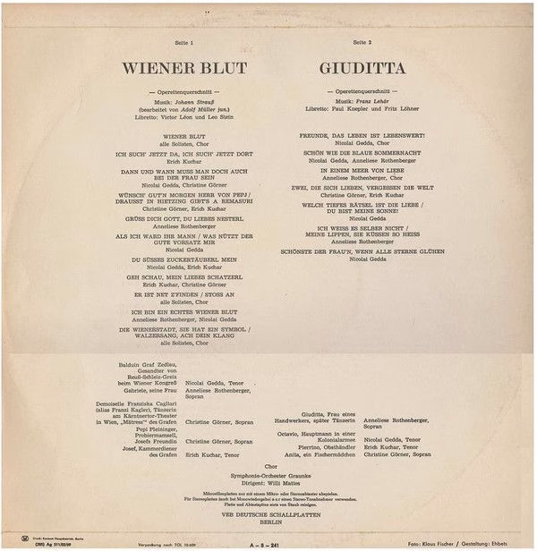 Amiga 8 45 068 - Johann Strauss Jr., Franz Lehár - Wiener Blut / - Image 2