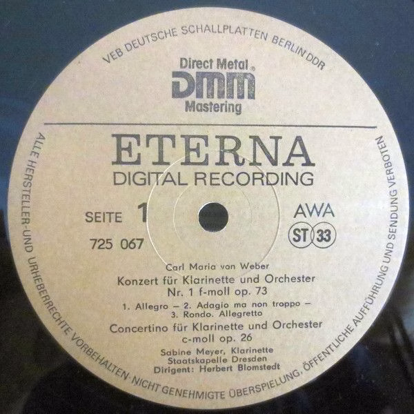Eterna 725 067 - Carl Maria von Weber, Sabine Meyer, Staatskapel - Image 3