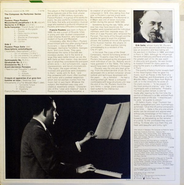 Columbia Odyssey Y 33792 - Francis Poulenc - Poulenc Plays Poule - Image 2