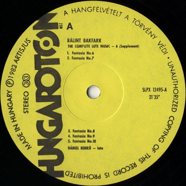 Hungaroton SLPX 12495 - Valentin Bakfark, Dániel Benkő - Complet - Image 3