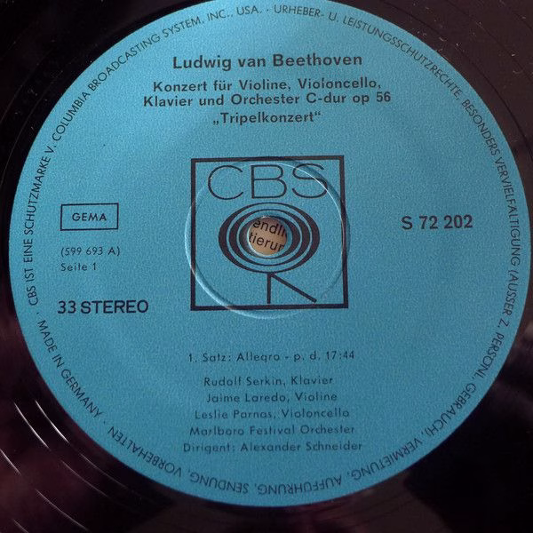 CBS S 72 202 - Ludwig Van Beethoven, Rudolf Serkin, Jaime Laredo - Image 3