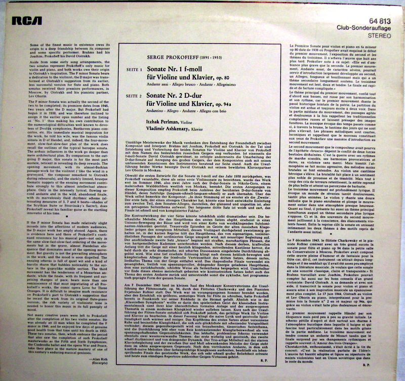 RCA Red Seal 64 813 - Itzhak Perlman, Vladimir Ashkenazy, Sergei - Image 3