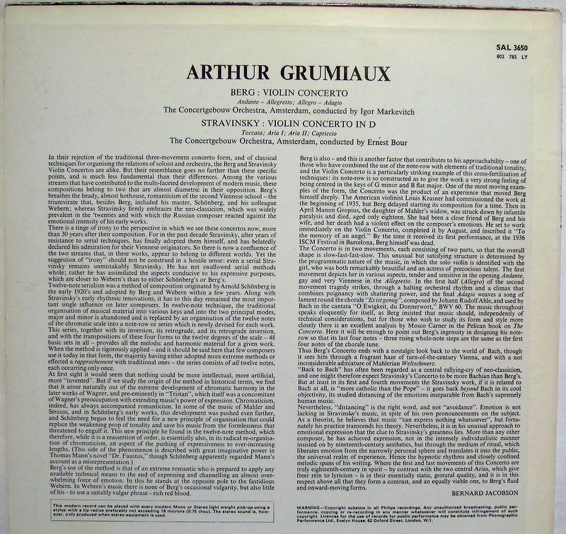 Philips 802 785 LY - Alban Berg, Igor Stravinsky, Arthur Grumiau - Image 2