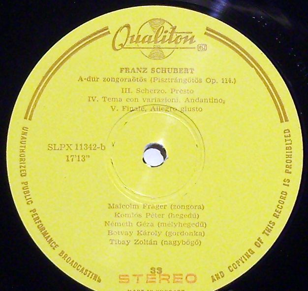 Qualiton LPX 11342 - Franz Schubert, Erika Sziklay, Malcolm Frag - Image 2