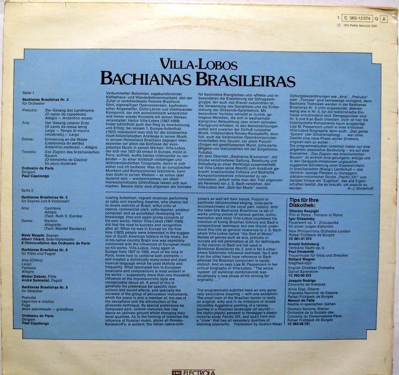 Angel Records S-36979 - Heitor Villa-Lobos, Paul Capolongo, Orch - Image 2