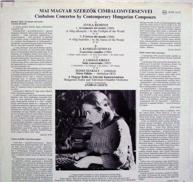 Hungaroton SLPX 31127 - Szakály Ágnes - Kamilló Lendvay: Concert - Image 2