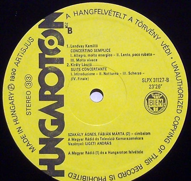 Hungaroton SLPX 31127 - Szakály Ágnes - Kamilló Lendvay: Concert - Image 3