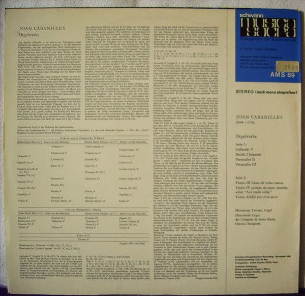 Schwann Musica Sacra AMS 69 - Juan Cabanilles - Orgelwerke - Image 2