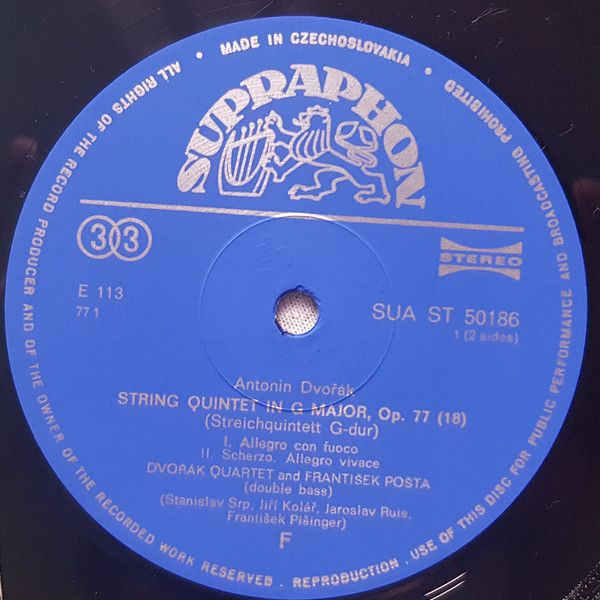 Supraphon 50 186 - Antonín Dvořák, Dvořák Quartet, František Poš - Image 2
