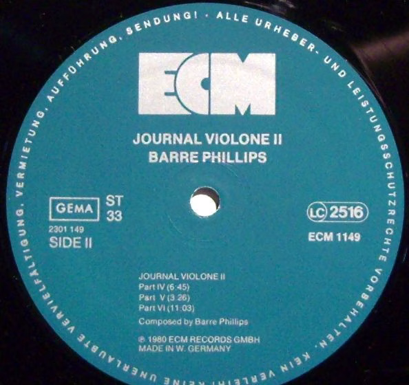 ECM Records ECM 1149 - Barre Phillips - Journal Violone II - Image 3