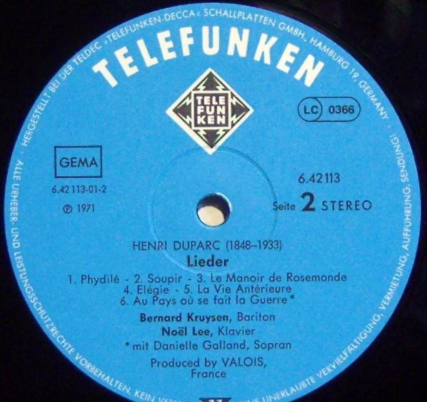 Telefunken 6.42113 - Henri Duparc, Bernard Kruysen, Noël Lee - L - Image 3