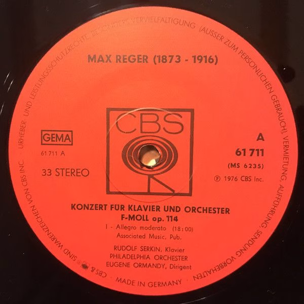 CBS 61711 - Max Reger, Rudolf Serkin, The Philadelphia Orchestra - Image 3