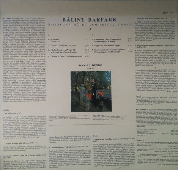 Hungaroton SLPX 11987 - Valentin Bakfark, Dániel Benkő - Bálint - Image 2