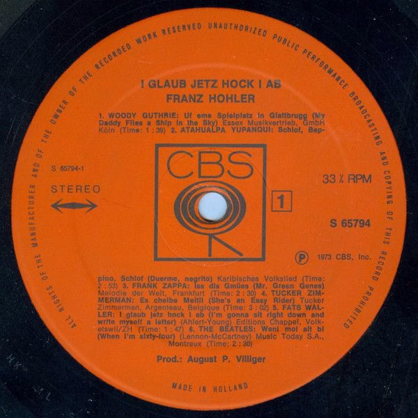 CBS S 65 794 - Franz Hohler - I Glaub Jetz Hock I Ab - Image 3