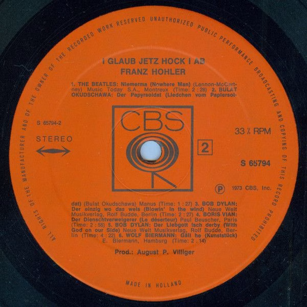 CBS S 65 794 - Franz Hohler - I Glaub Jetz Hock I Ab - Image 4