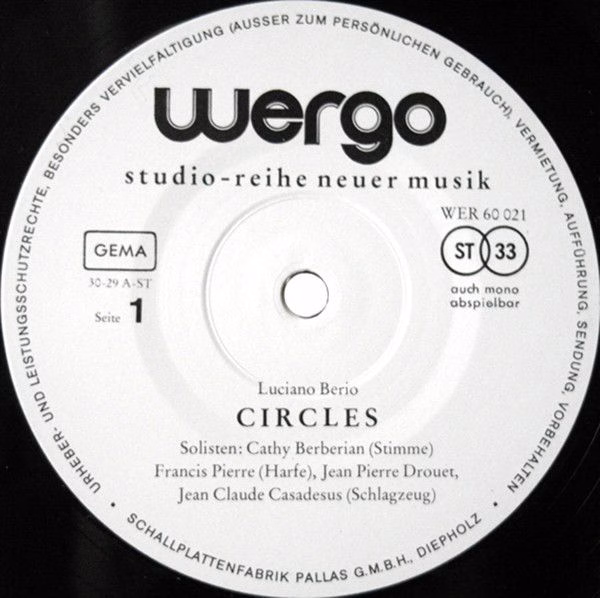 WERGO WER 60021 - Luciano Berio - Circles · Sequenza I, III, V - Image 4