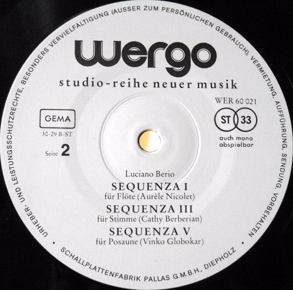 WERGO WER 60021 - Luciano Berio - Circles · Sequenza I, III, V - Image 5