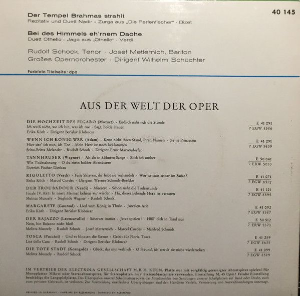 Electrola E 40 145 - Rudolf Schock, Josef Metternich - Der Tempe - Image 2