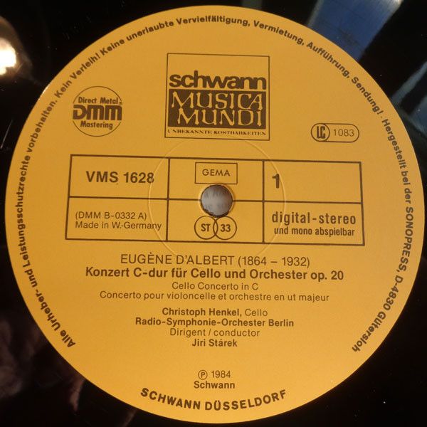 Schwann Musica Mundi VMS 1628 - Eugen D'Albert, Robert Volkmann, - Image 3