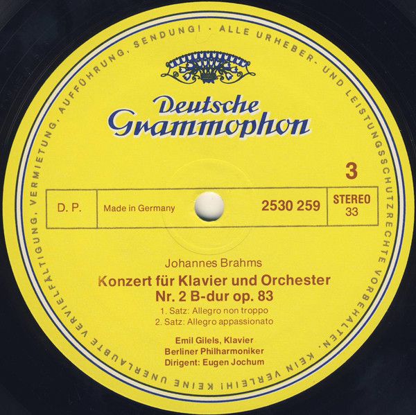 Deutsche Grammophon 2530 259 - Johannes Brahms, Emil Gilels, Ber - Image 3