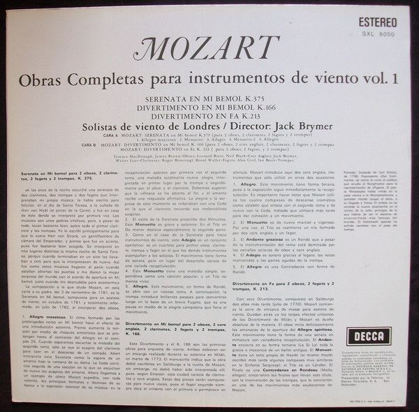DECCA SXL 6050 - Wolfgang Amadeus Mozart, London Wind Soloists, - Image 2