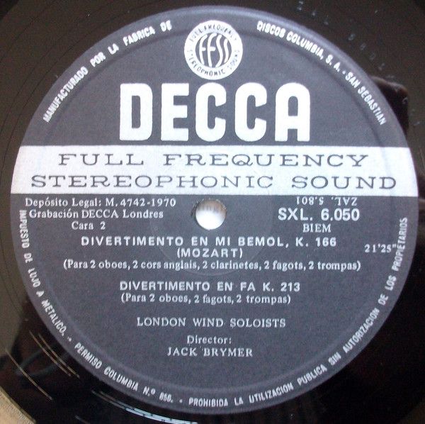 DECCA SXL 6050 - Wolfgang Amadeus Mozart, London Wind Soloists, - Image 3